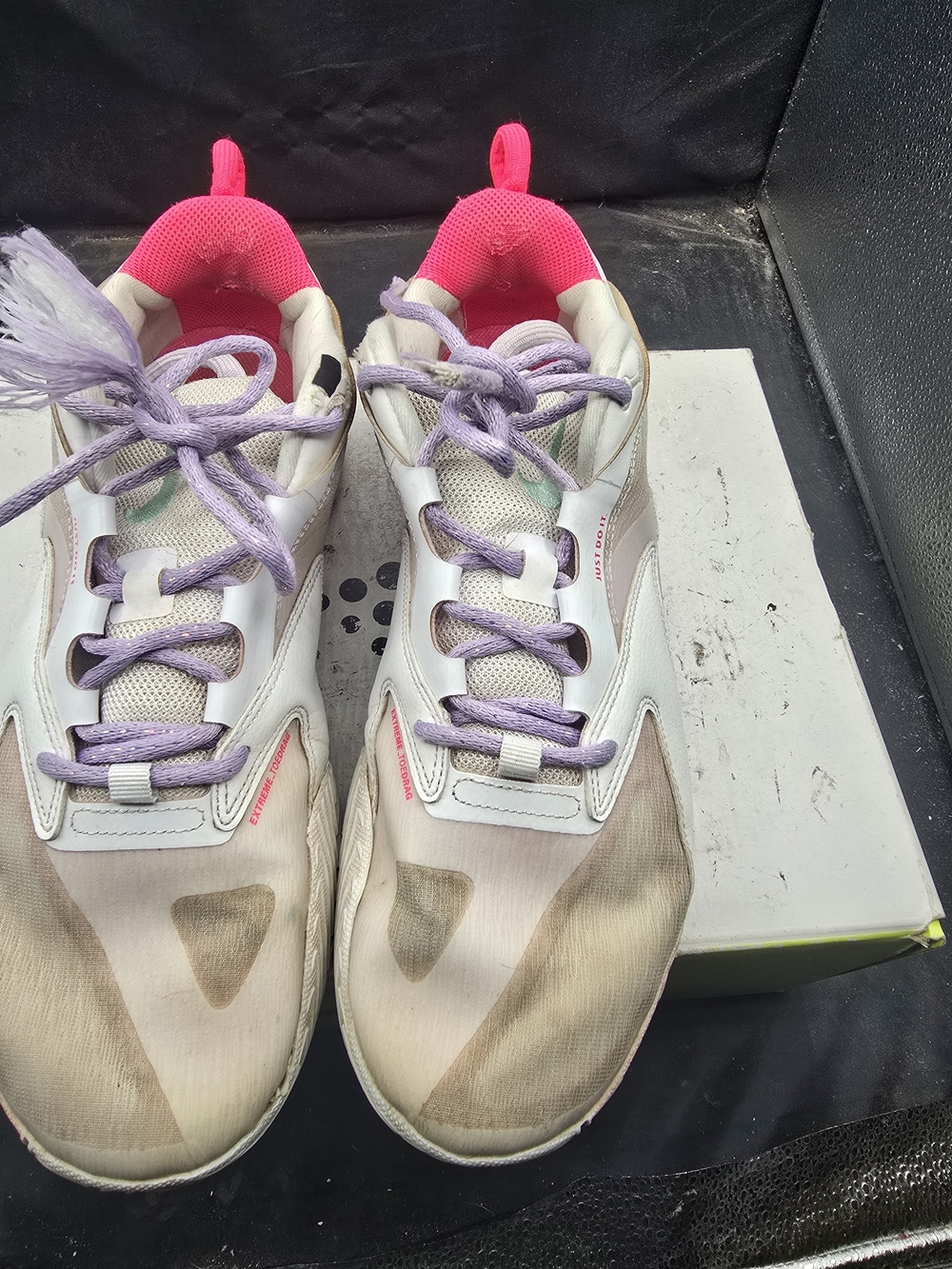 Nike Women's White Athletic Shoes with Purple Laces and Pink Linings